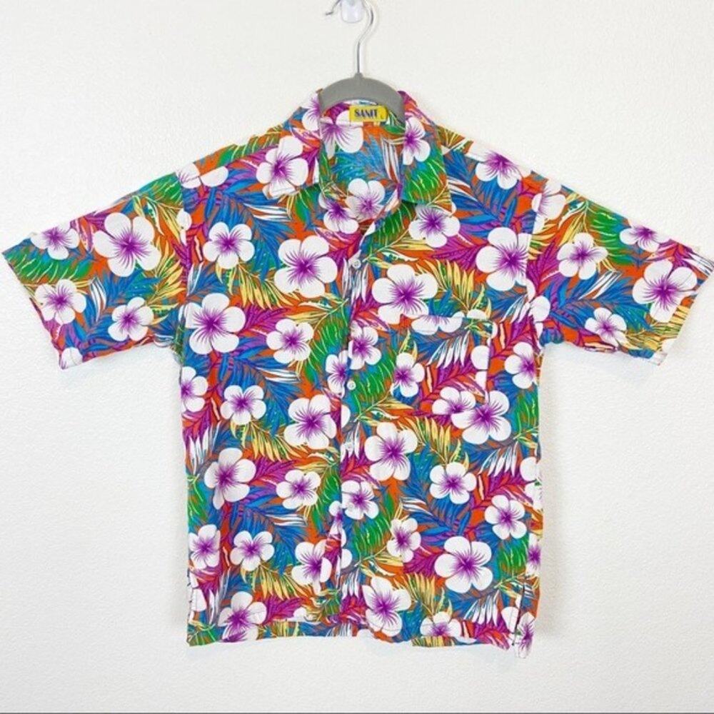 Vintage Sanit Tropical Print Rainbow Floral Shirt
